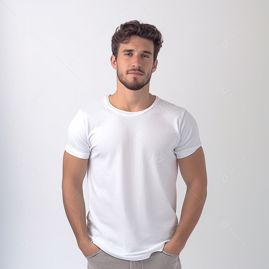 Homem Modelo Masculino Vestindo Camiseta Branca