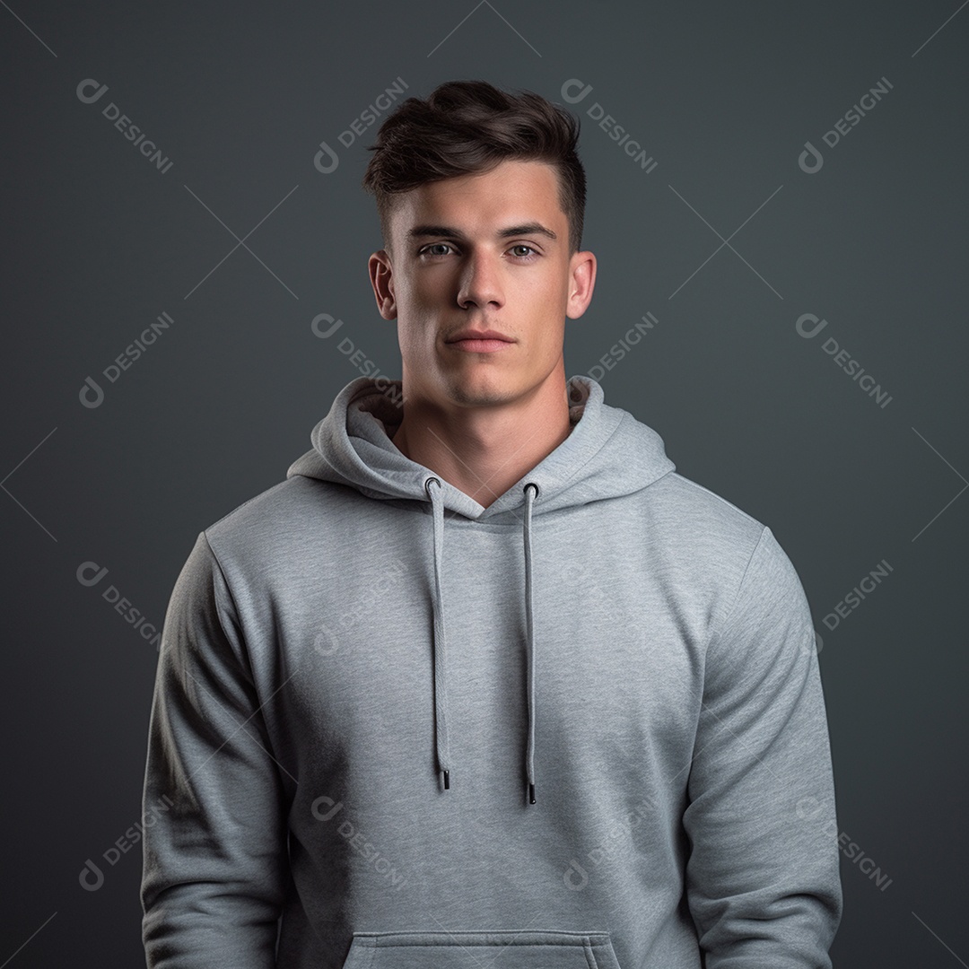 Camisa de moletom jovem masculino com fundo cinza