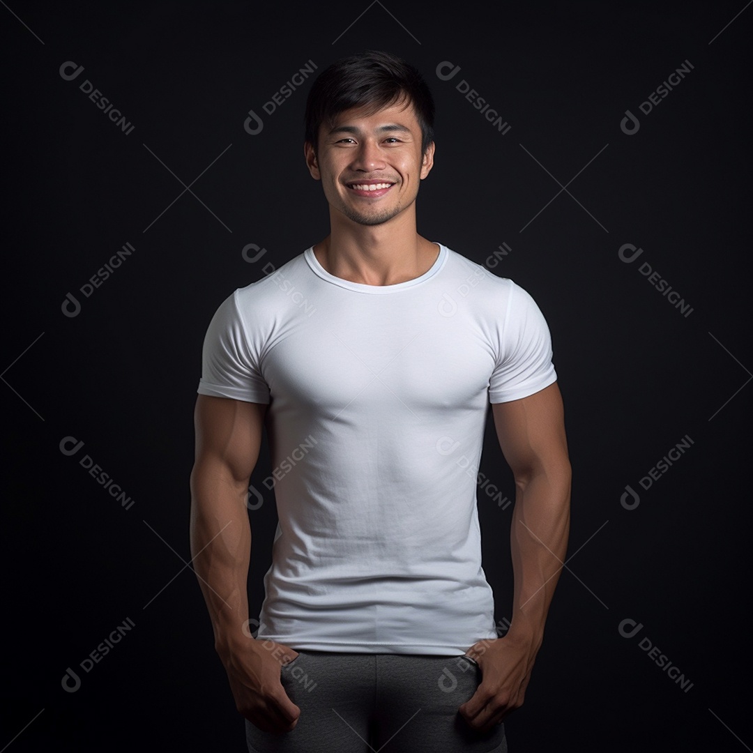 Jovem construtor de corpo masculino usa camiseta branca