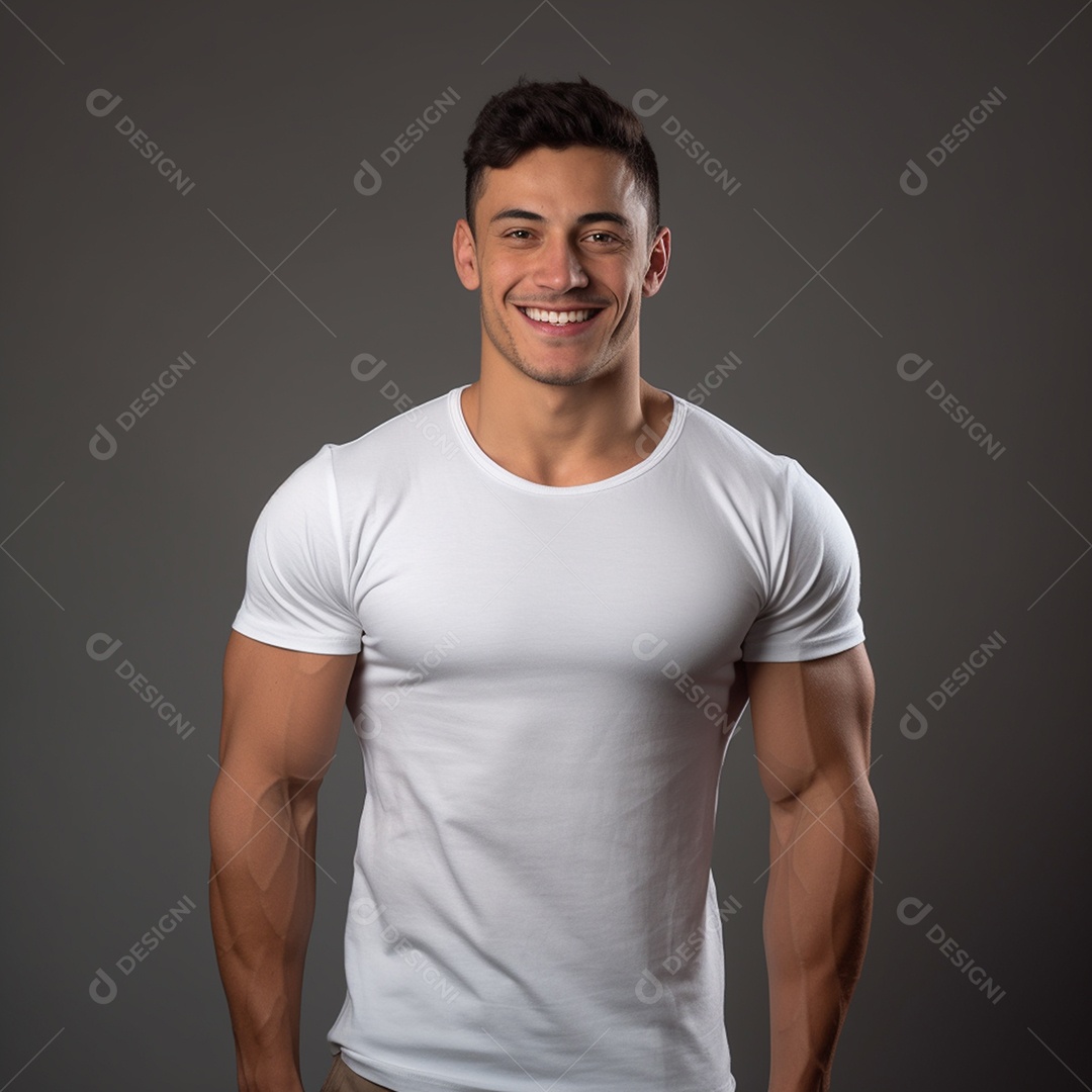 Jovem construtor de corpo masculino usa camiseta branca