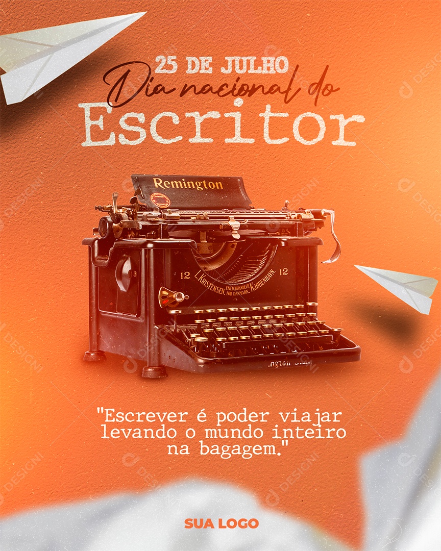 Escrever é Poder Viajar Levando O Mundo Inteiro Na Bagagem Dia Nacional Do Escritor Social Media PSD Editável