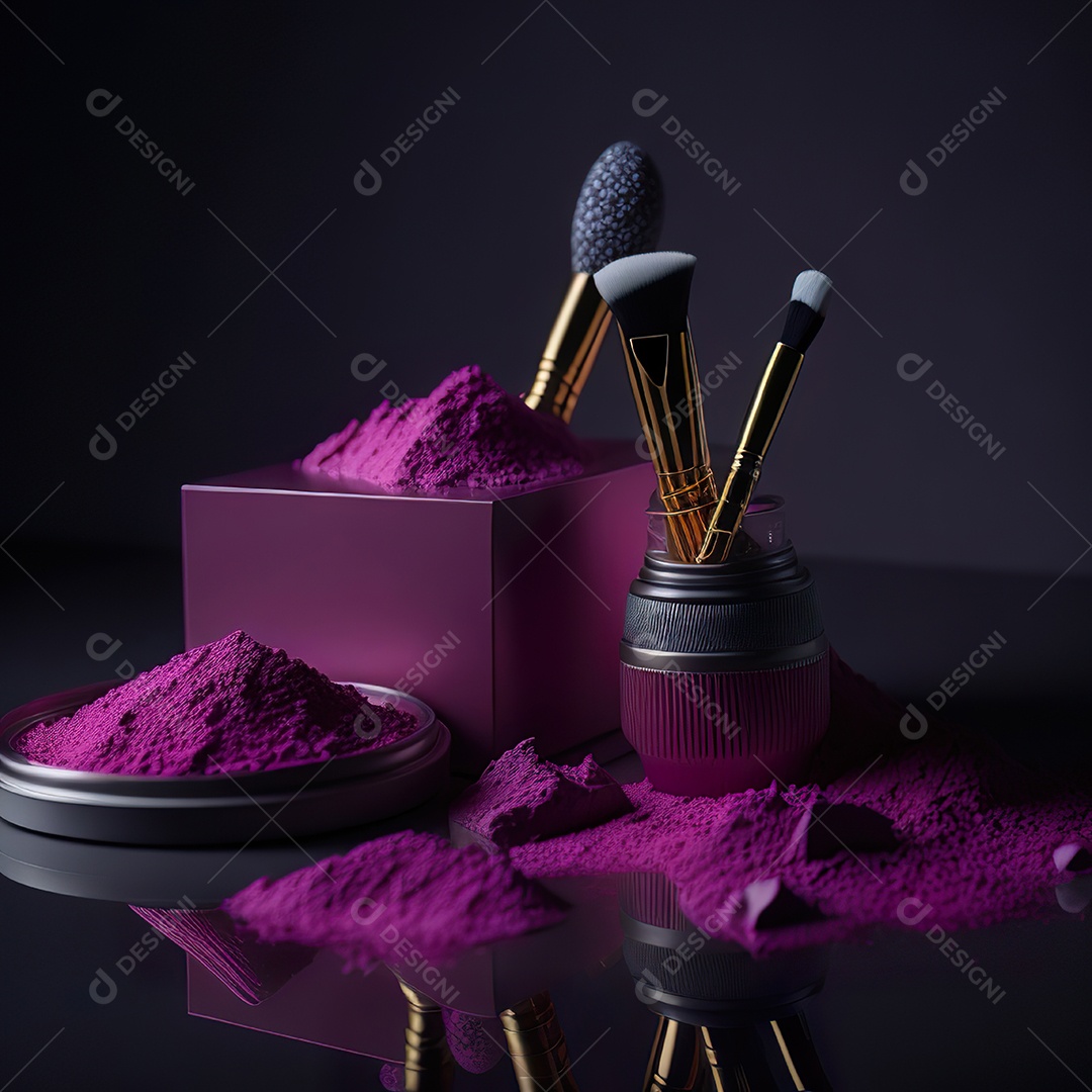 Imagem realista de maquiagens sobre uma mesa