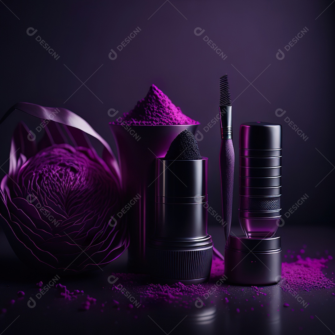 Imagem realista de maquiagens sobre uma mesa