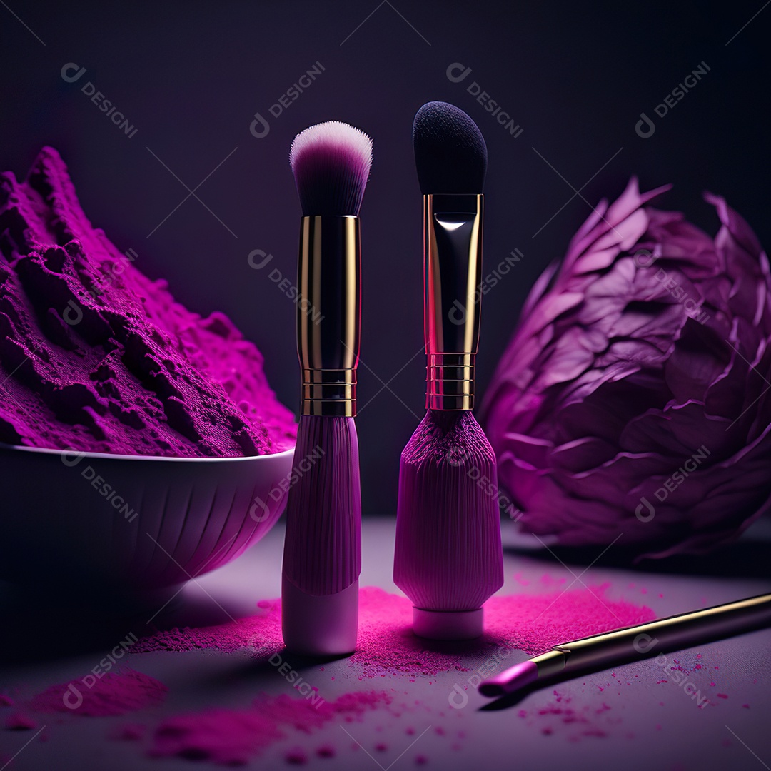 Imagem realista de maquiagens sobre uma mesa