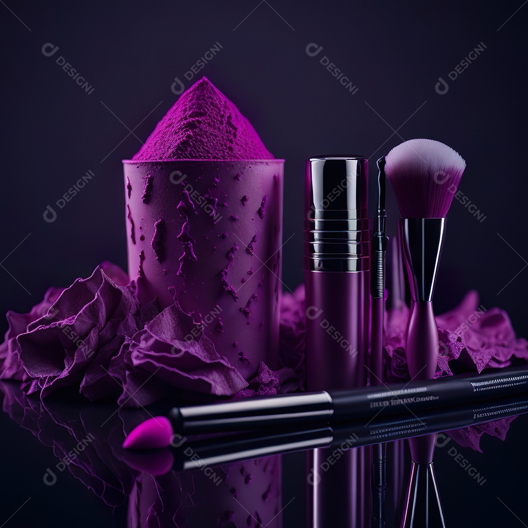 Imagem realista de maquiagens sobre uma mesa