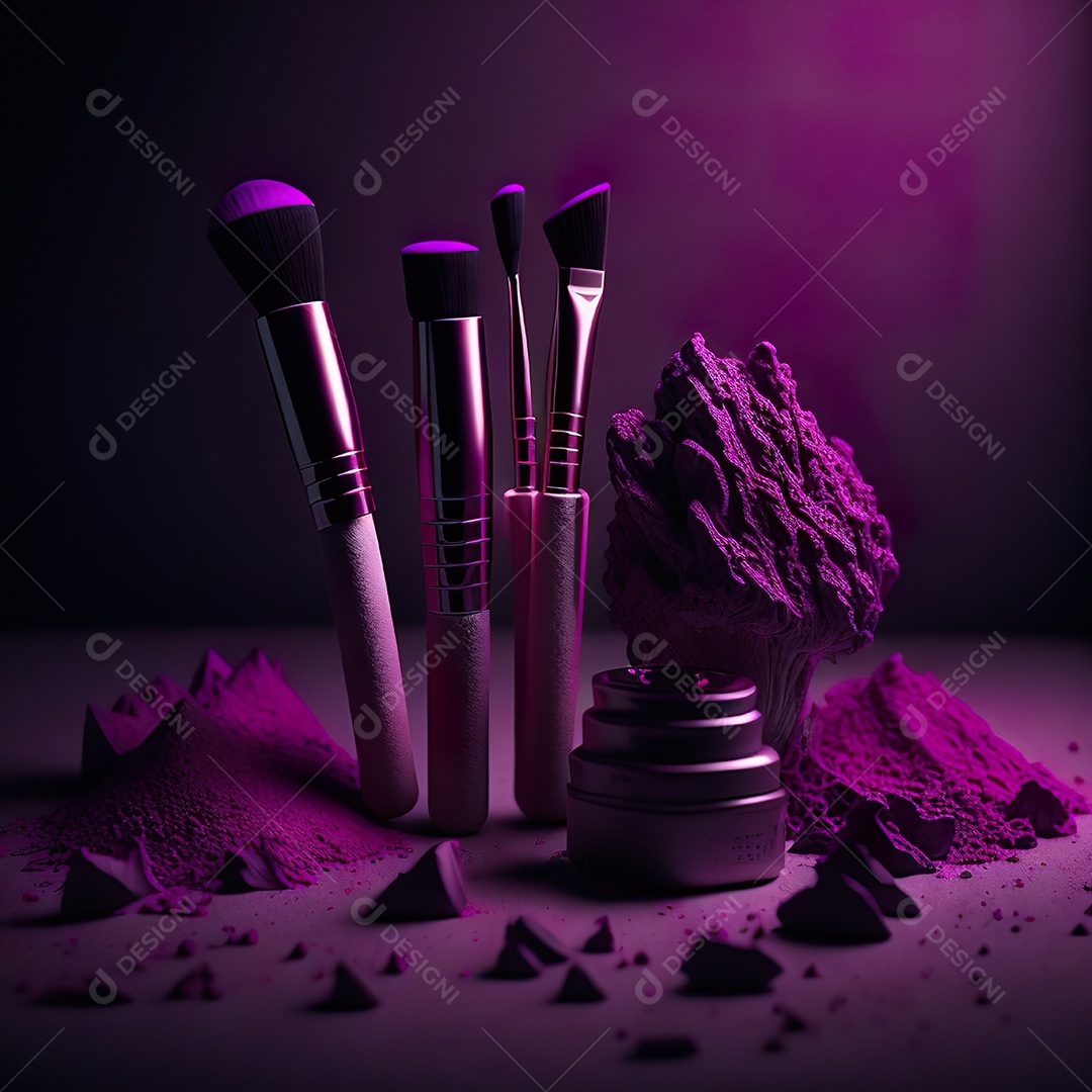 Imagem realista de maquiagens sobre uma mesa