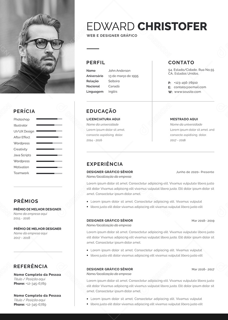 Modelo De Currículo Social Media PSD Editável