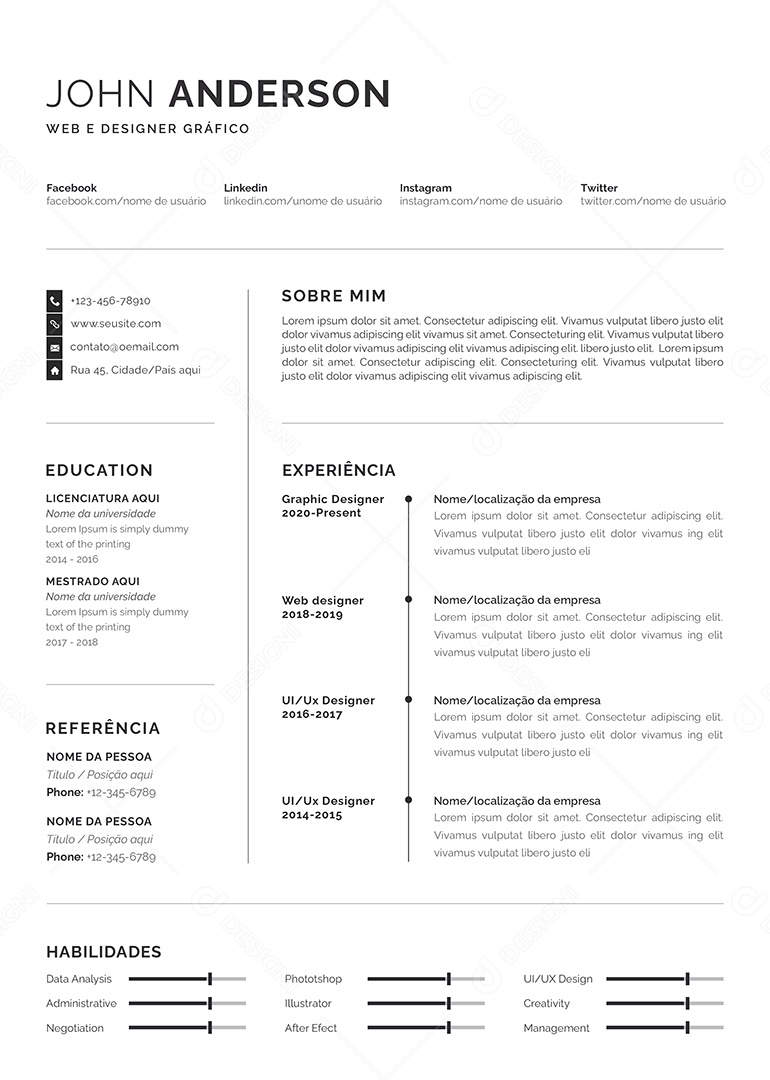 Modelo De Currículo Social Media PSD Editável