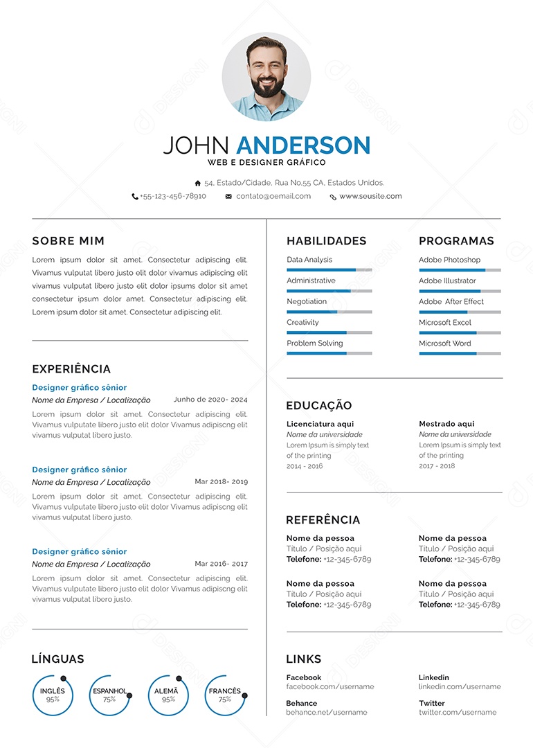 Modelo De Currículo Social Media PSD Editável