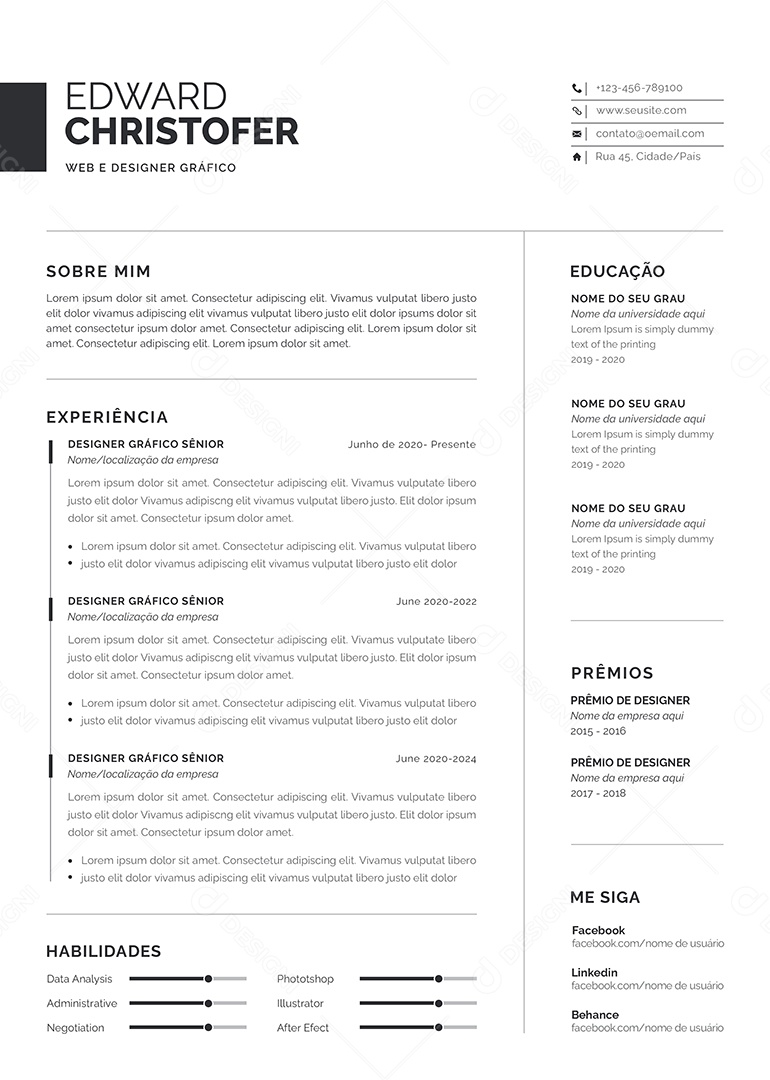 Modelo De Currículo PSD Editável