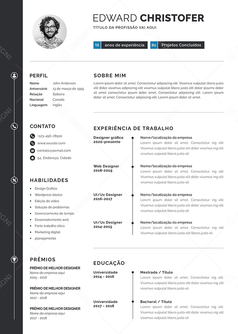 Modelo De Currículo Social Media PSD Editável