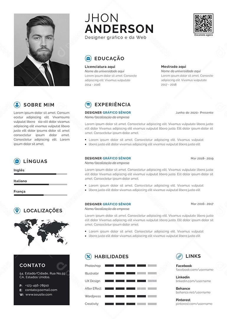 Modelo De Currículo Social Media PSD Editavel