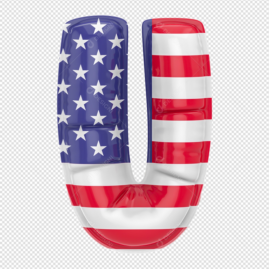 Balão Letra U Bandeira Dos Estados Unidos Elemento 3D Para Composição PSD