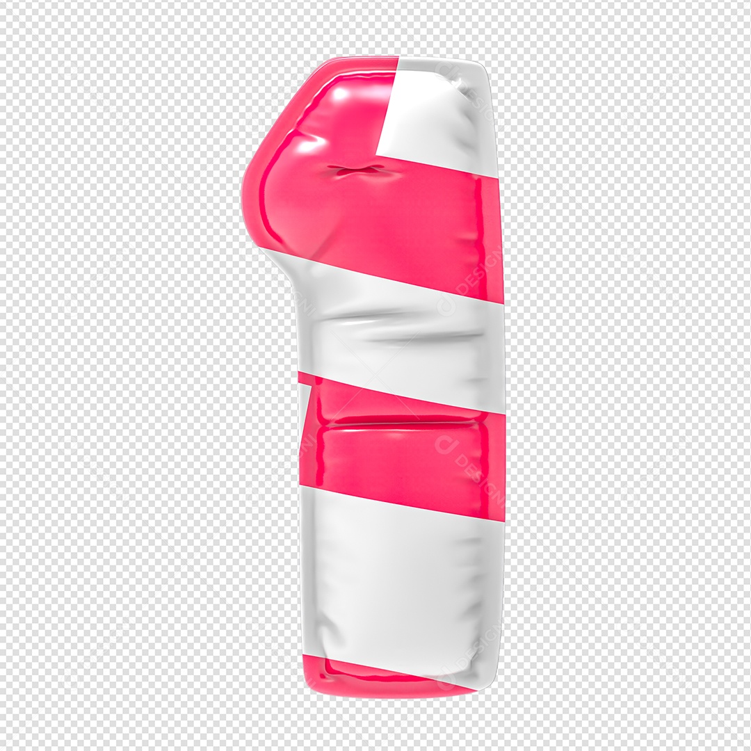 Balão Número 1 Listrado Rosa Elemento 3D Para Composição PSD