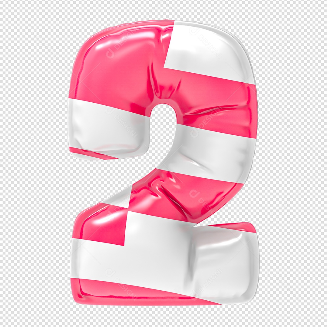 Balão Número 2 Listrado Rosa Elemento 3D Para Composição PSD
