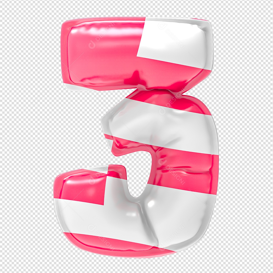 Balão Número 3 Listrado Rosa Elemento 3D Para Composição PSD