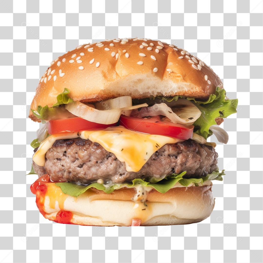 Delicioso Hambúrguer Queijo Carne Cebola Pão PNG Transparente