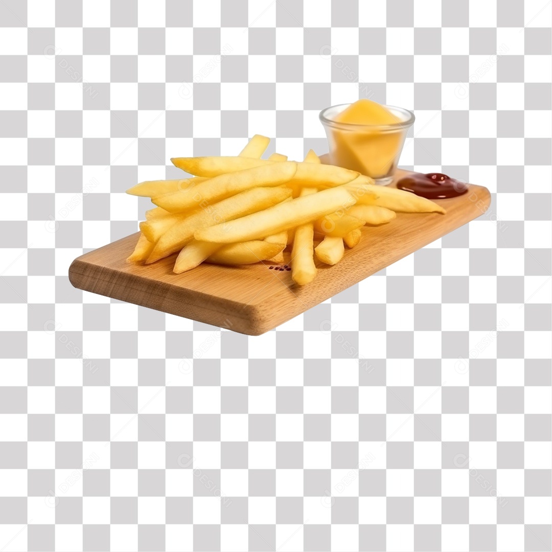 Tabua De Madeira Com Batata Frita PNG Transparente