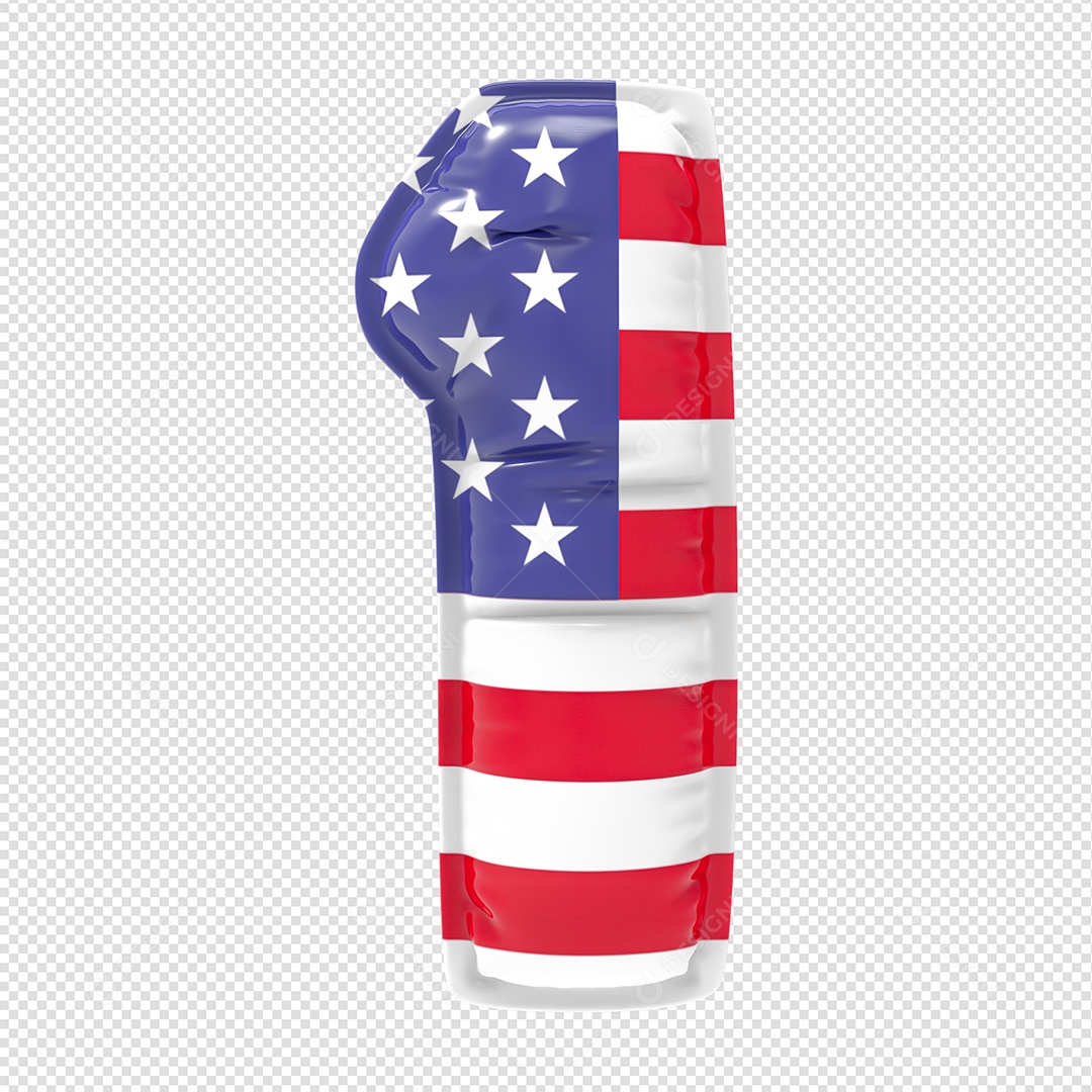 Balão Número 1 Bandeira Dos EUA  Elemento 3D Para Composição PSD