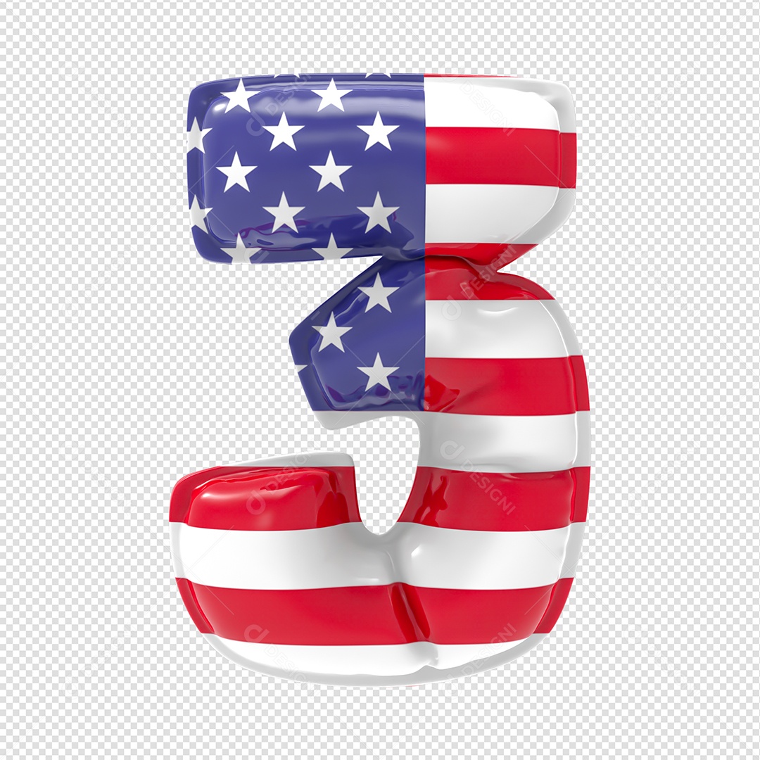 Balão Número 3 Bandeira Dos EUA  Elemento 3D Para Composição PSD