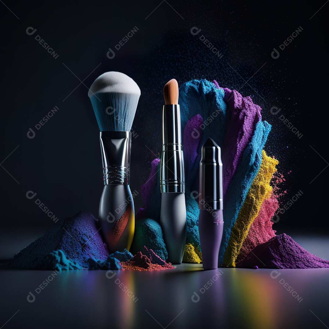 Imagem realista de maquiagens sobre uma mesa