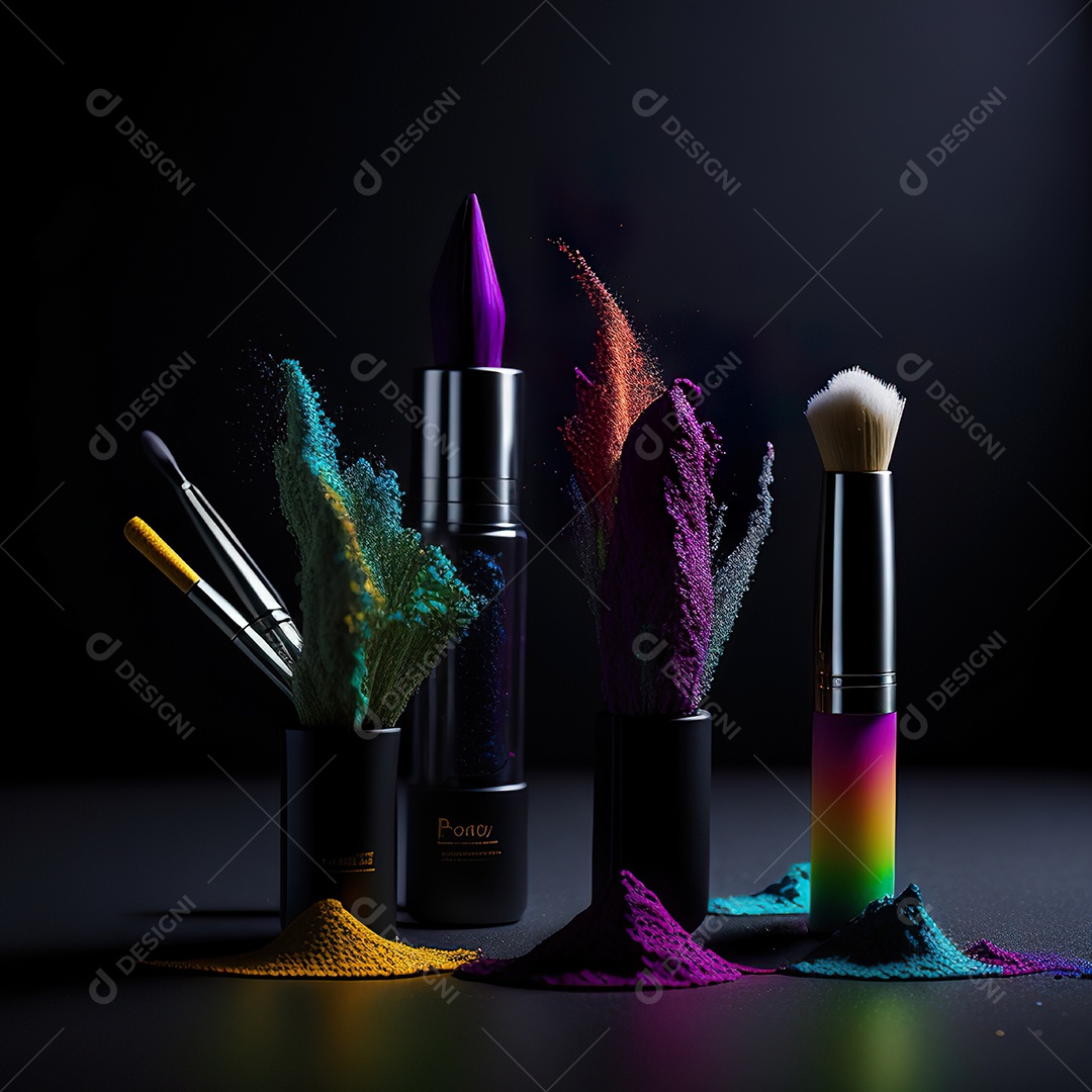 Imagem realista de maquiagens sobre uma mesa