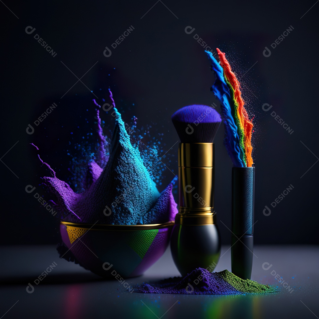 Imagem realista de maquiagens sobre uma mesa