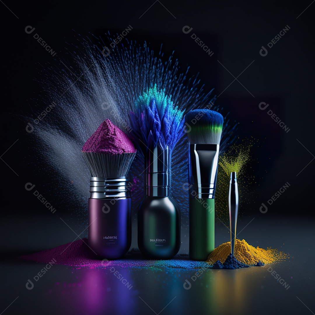 Imagem realista de maquiagens sobre uma mesa