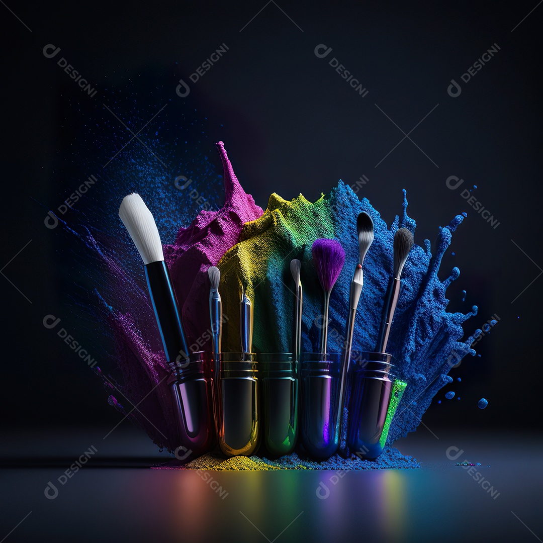 Imagem realista de maquiagens sobre uma mesa