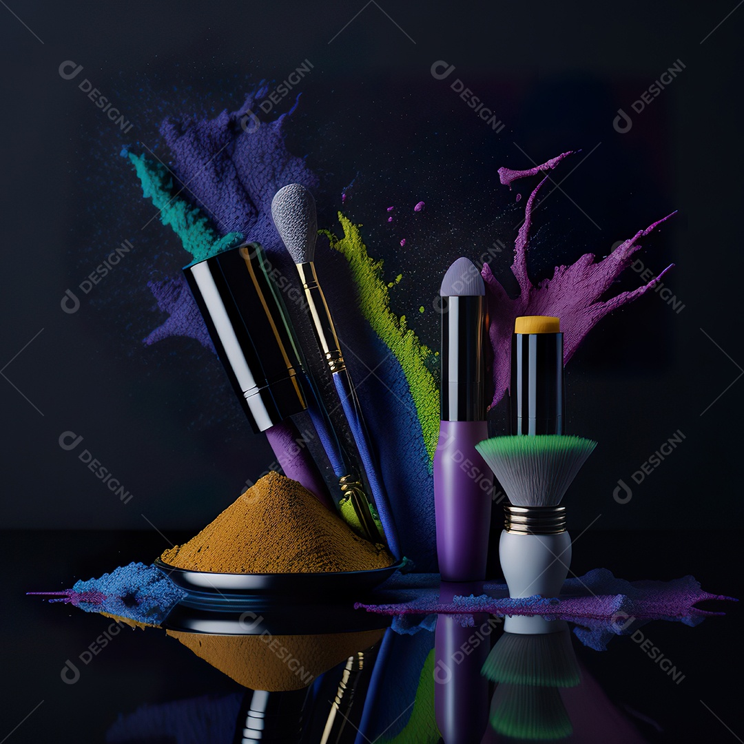 Imagem realista de maquiagens sobre uma mesa