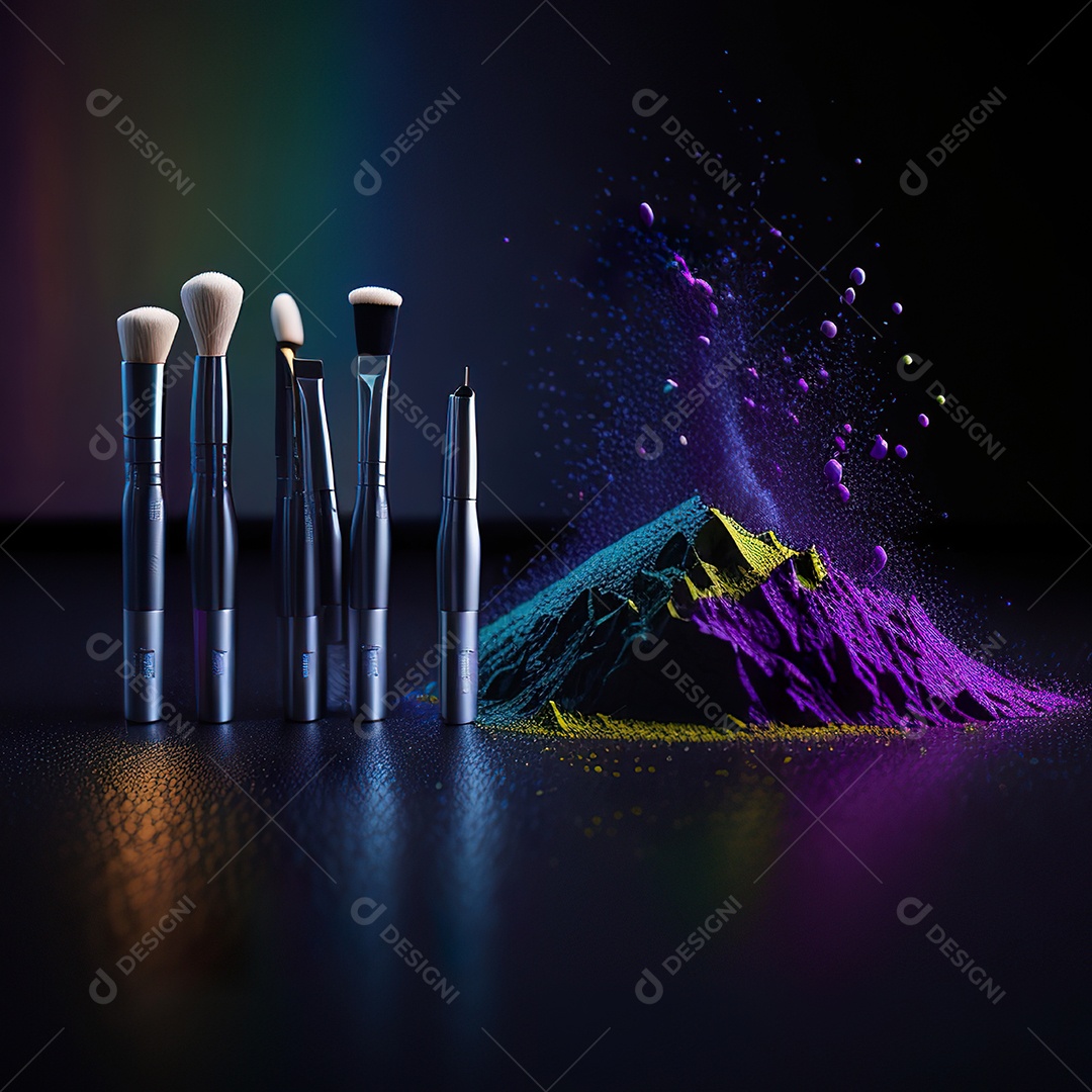 Imagem realista de maquiagens sobre uma mesa