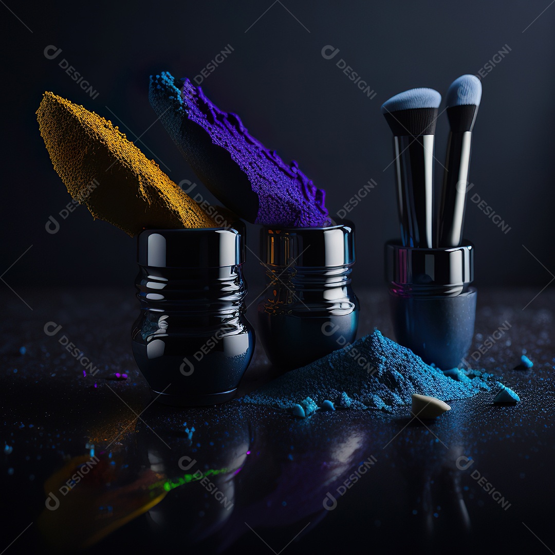 Imagem realista de maquiagens sobre uma mesa