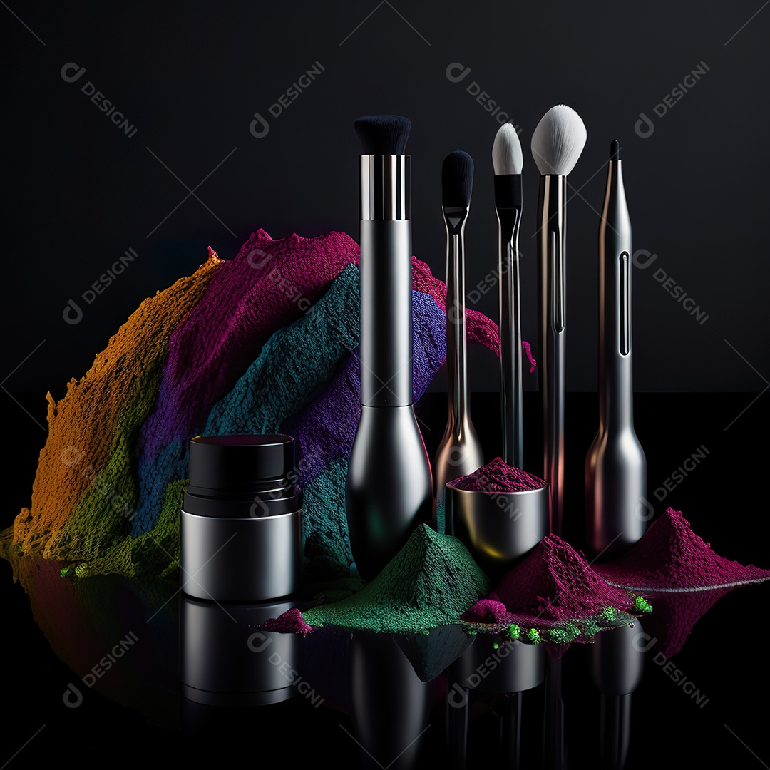 Imagem realista de maquiagens sobre uma mesa
