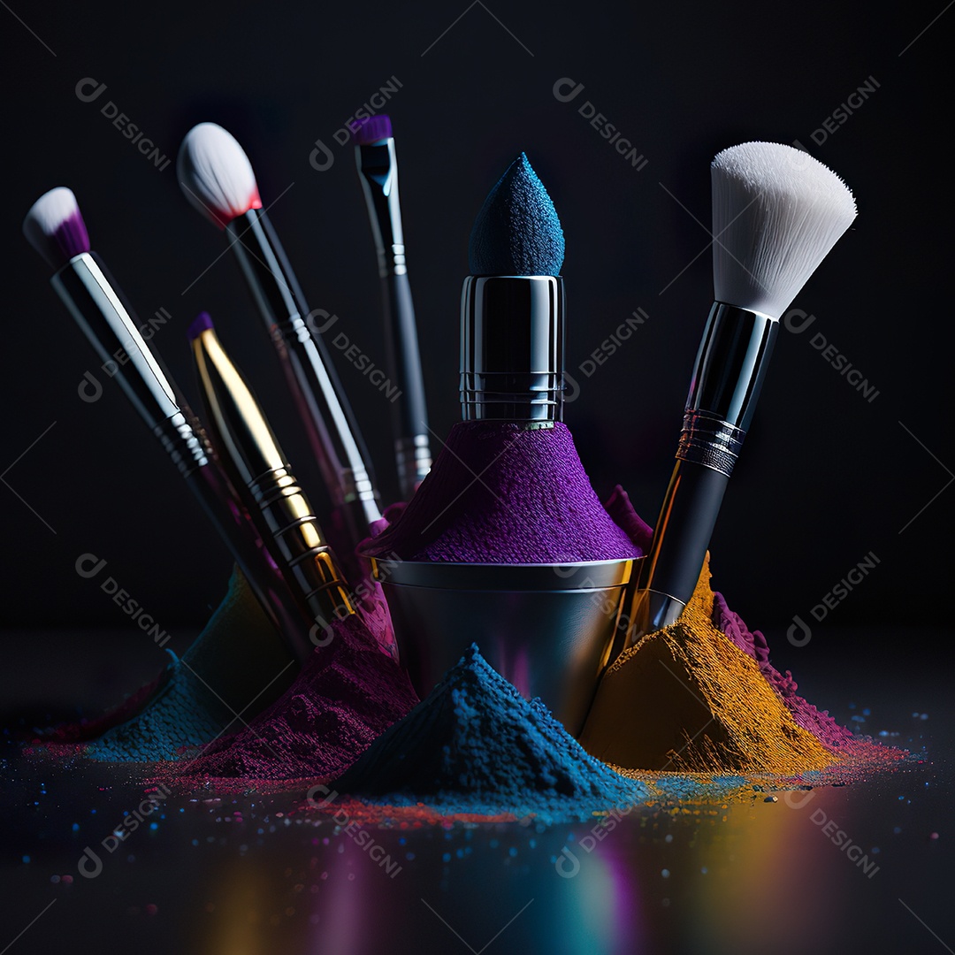 Imagem realista de maquiagens sobre uma mesa