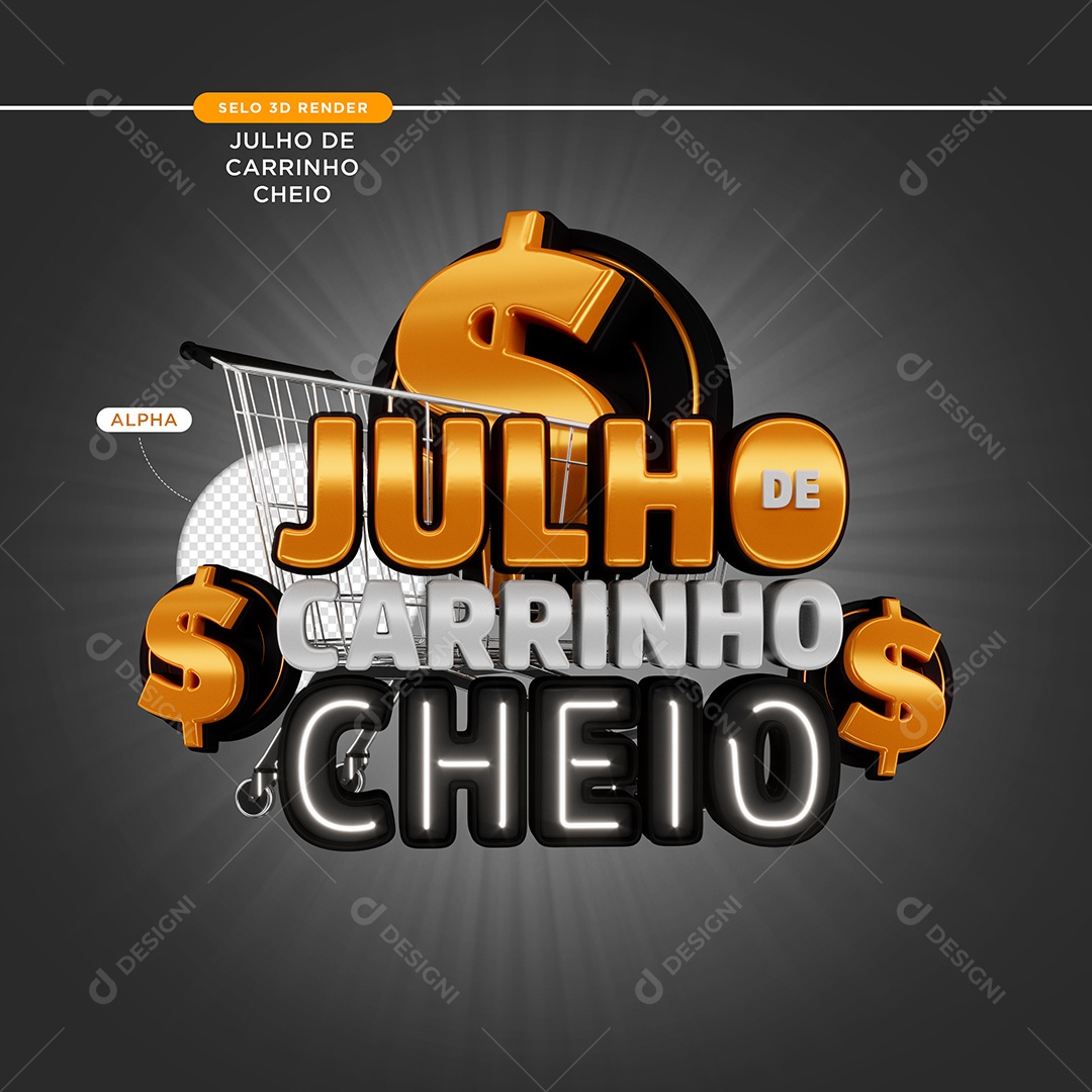 Selo 3D Julho De Carrinho Cheio Preto Para Composição PSD