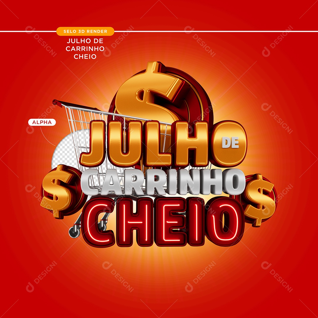 Selo 3D Julho De Carrinho Cheio Laranja Para Composição PSD