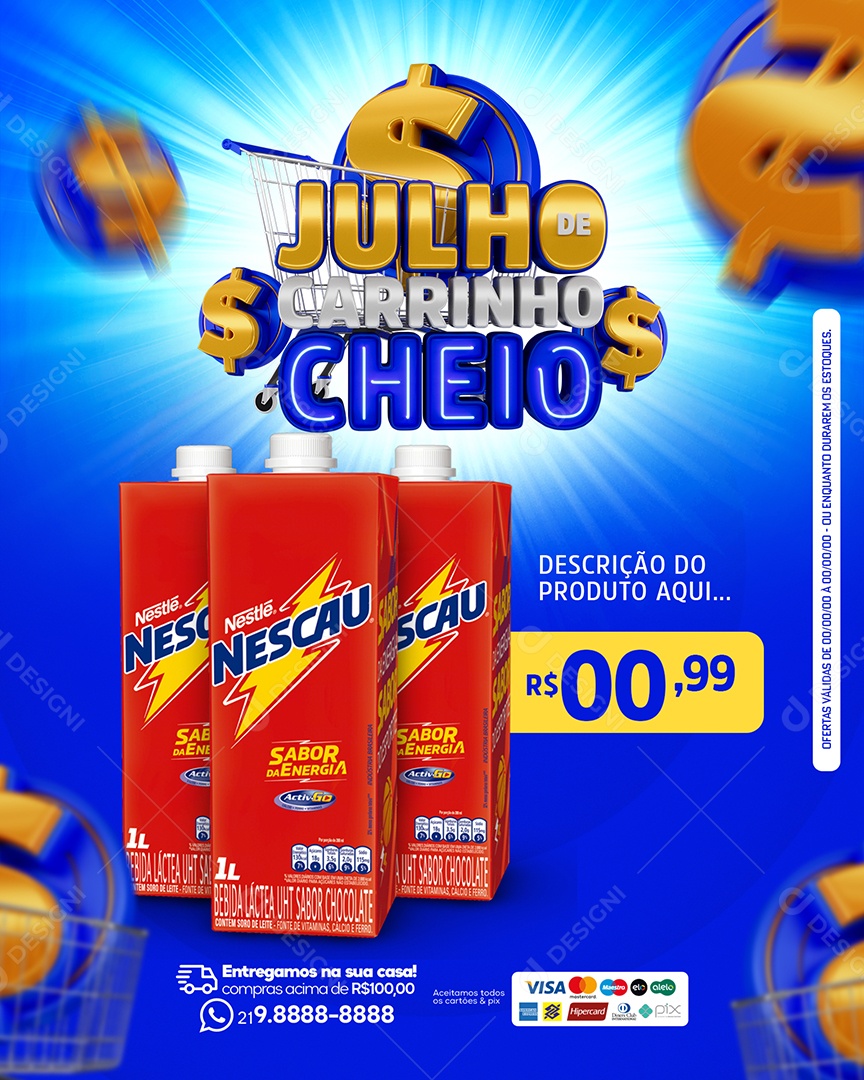 Social Media Feed Julho De Carrinho Cheio Economizar o Mês Inteiro PSD Editável