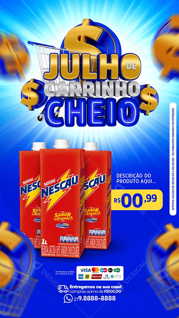 Social Media Story Julho De Carrinho Cheio Economizar o Mês Inteiro PSD Editável