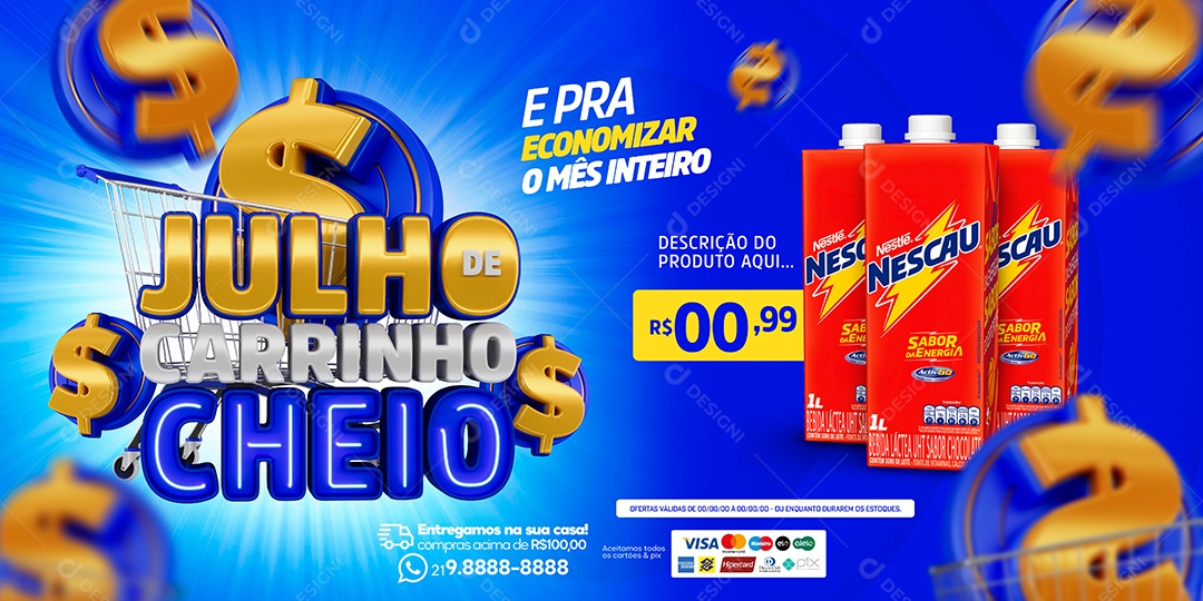 Social Media Banner July Full Cart Save the Entire Month Editable PSD