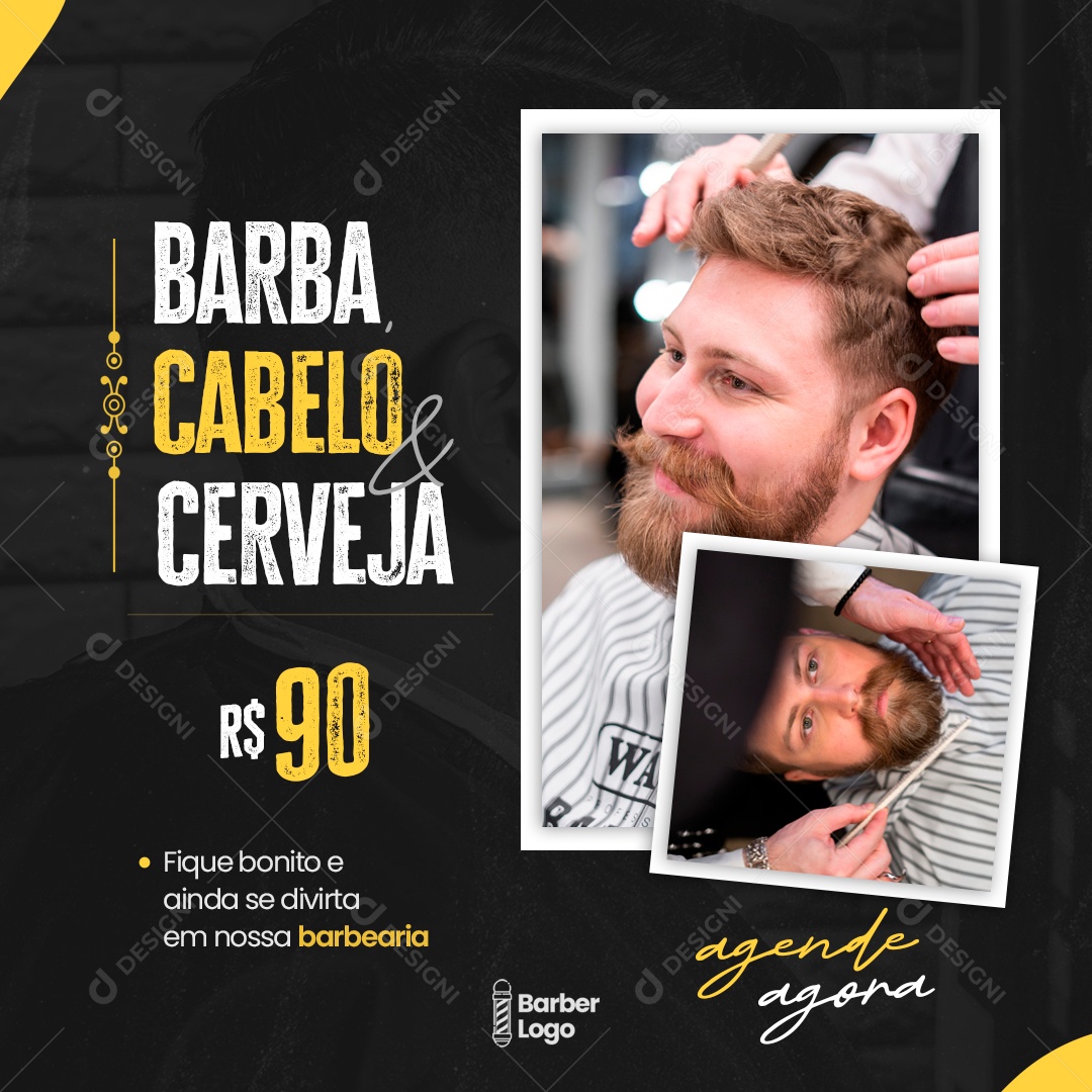 Social Media Feed Barba Cabelo e Cerveja Barbearia PSD Editável