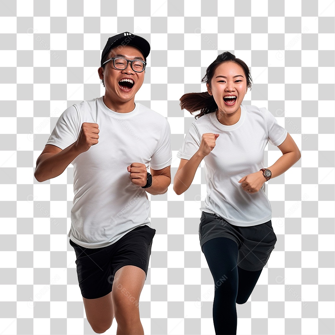Casal Correndo Sorrindo PNG Transparente