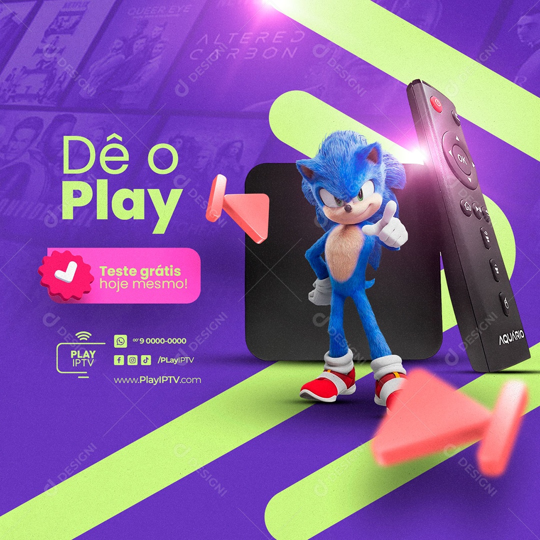 Dê O Play IPTV Teste Grátis Hoje Mesmo Social Media PSD Editável