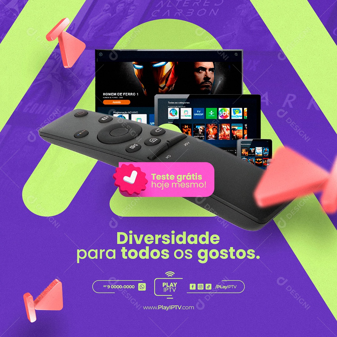 Diversidade Para Todos Os Gostos IPTV Teste Grátis Social Media PSD Editável