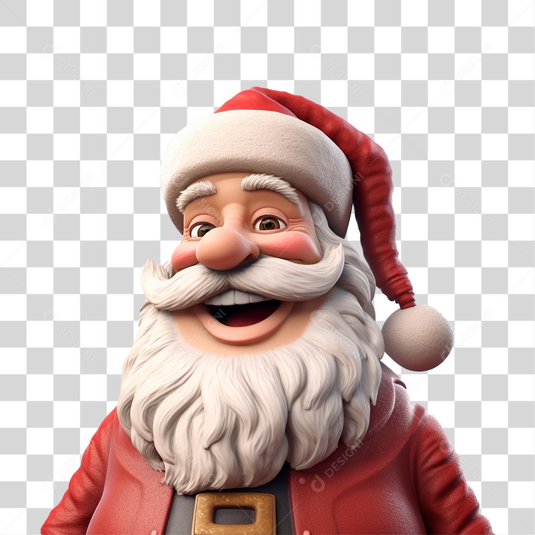 Elemento 3D Papai Noel Sorrindo PNG Transparente