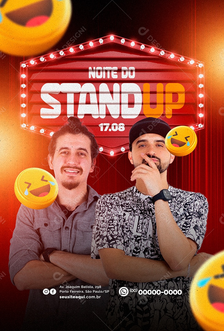 Noite Do Stand Up Thiago Ventura e Alfonso Padilha Social Media PSD Editável