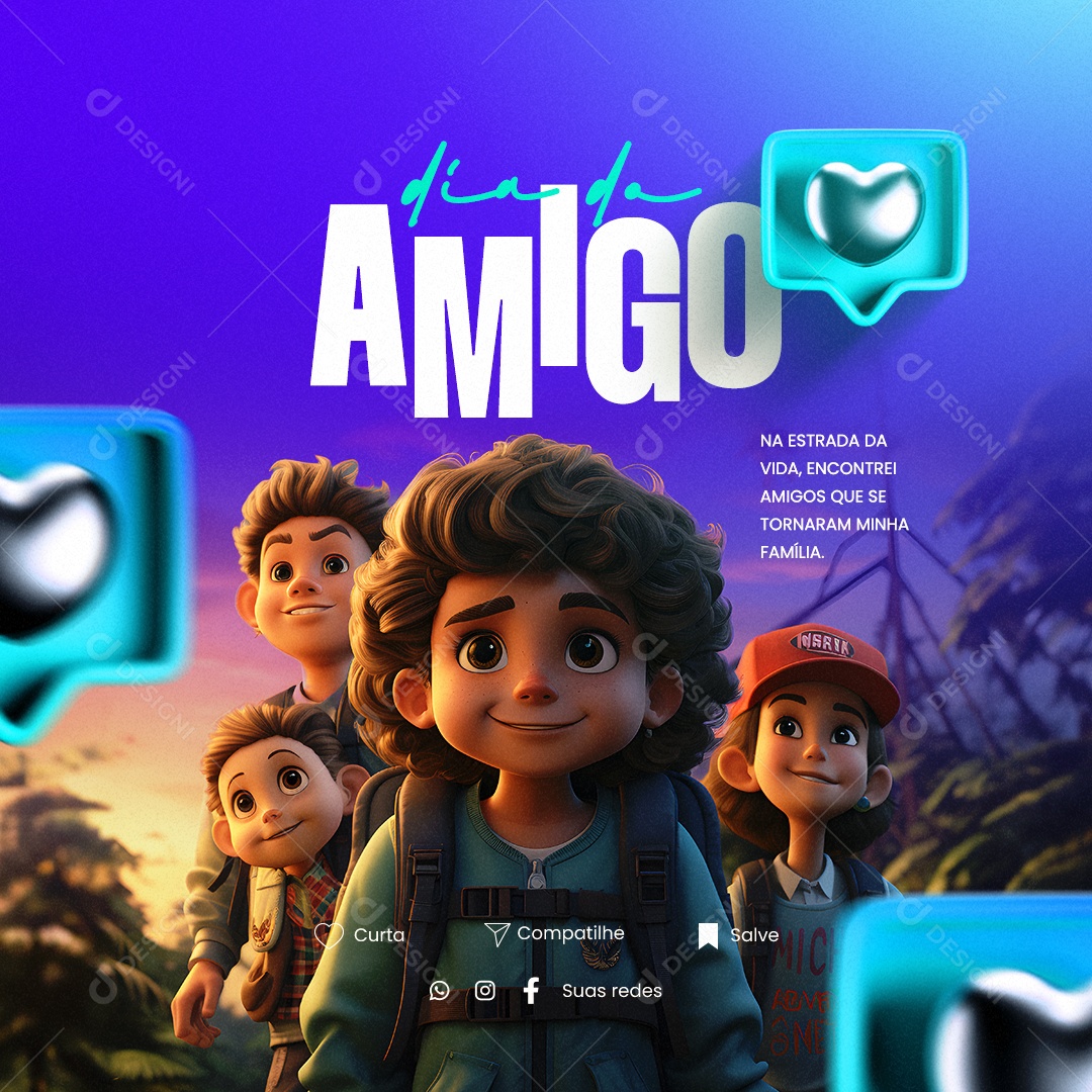 Na Estrada Da Vida Encontrei Amigos Que Se Tornaram Família Dia Do Amigo Social Media PSD Editável