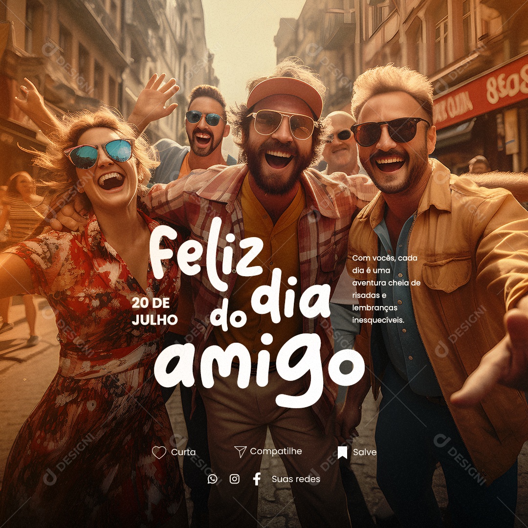 Com Vocês Cada Dia é Uma Aventura Cheia De Risadas Feliz Dia Do Amigo Social Media PSD Editável