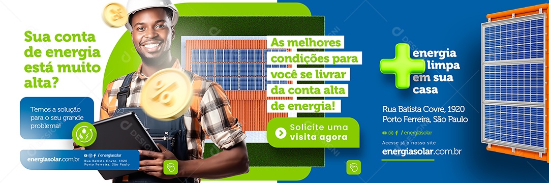 Sua Conta De Energia Está Muito Alta Energia Solar Carrossel Social Media PSD Editável