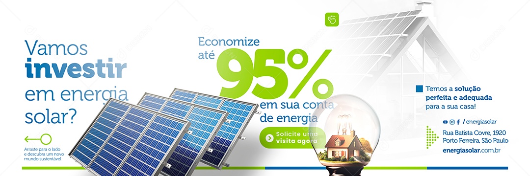Vamos Investir Em Energia Solar Carrossel Social Media PSD Editável