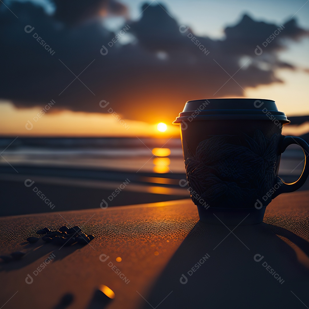 Xícara de café na montanha da mesa